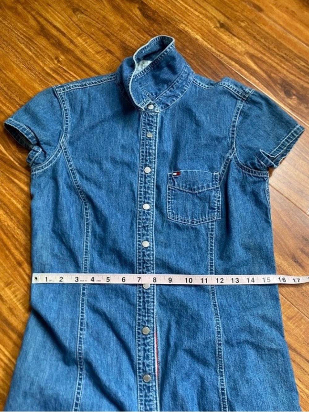 Tommy Hilfiger Women's Blue Denim Short Sleeve Button Down Dress Size 4 Western - Picture 15 of 16